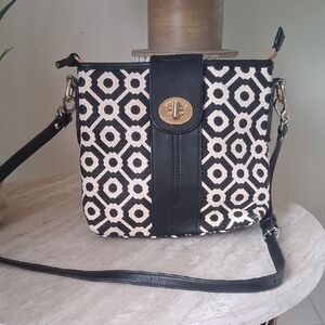 Spartina 449 Black and Cream Geometric Crossbody Bag